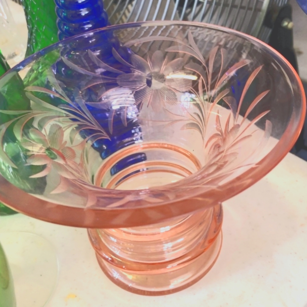 Pink Depression Glassware Vase